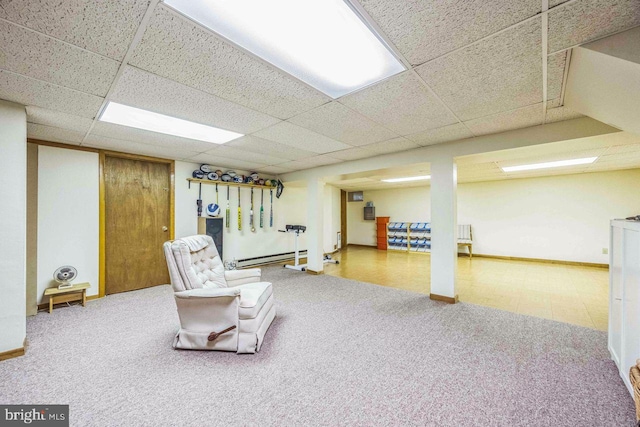 13 Elena Ct, Voorhees, NJ 08043 - sitting room featuring a paneled ceiling, a baseboard radiator, and carpet flooring