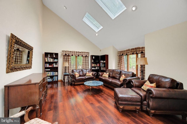 13 Elena Ct, Voorhees, NJ 08043 - living room with dark wood-type flooring, a skylight, and high vaulted ceiling