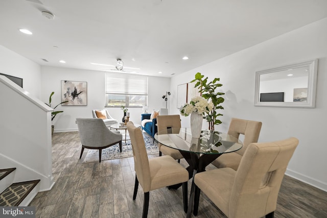 1818 N Front St Unit B, Philadelphia, PA 19122 - dining space featuring stairway, recessed lighting, a ceiling fan, and dark wood-style floors
