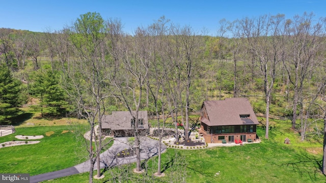 aerial view with a forest view