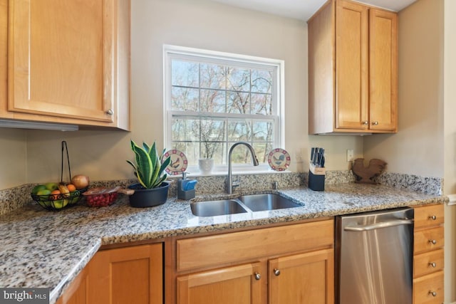 12815 Duck Pond Dr Unit 111, Germantown, MD 20874 - kitchen with stainless steel dishwasher, a sink, and light stone countertops