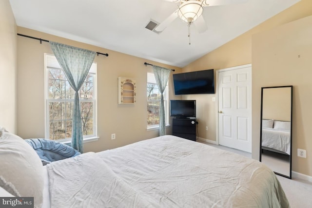 12815 Duck Pond Dr Unit 111, Germantown, MD 20874 - carpeted bedroom with baseboards, a ceiling fan, vaulted ceiling, and visible vents