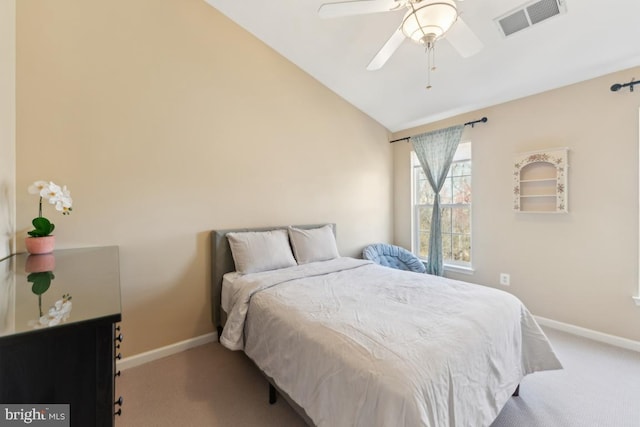 12815 Duck Pond Dr Unit 111, Germantown, MD 20874 - carpeted bedroom featuring visible vents, baseboards, ceiling fan, and lofted ceiling