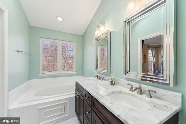 12815 Duck Pond Dr Unit 111, Germantown, MD 20874 - bathroom with double vanity, tile patterned flooring, a sink, and a bath