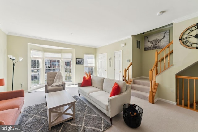 12815 Duck Pond Dr Unit 111, Germantown, MD 20874 - living room featuring ornamental molding, carpet flooring, and visible vents