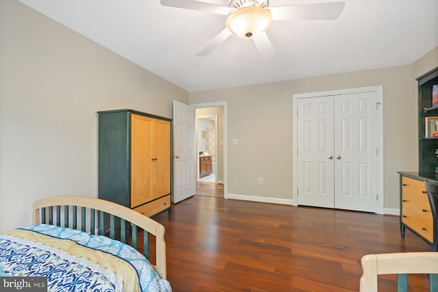 11406 Royal Vw, North Potomac, MD 20878 - bedroom with dark wood finished floors, baseboards, a ceiling fan, and a closet