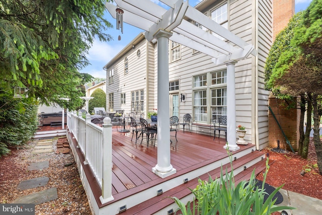 11406 Royal Vw, North Potomac, MD 20878 - wooden deck with outdoor dining space and a pergola