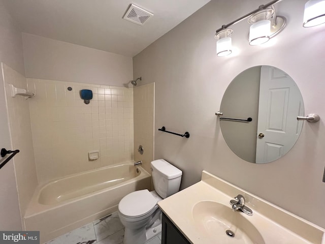 6062 Clay Spur Ct, Centreville, VA 20121 - full bath with toilet, marble look tiles, vanity, and shower / tub combination