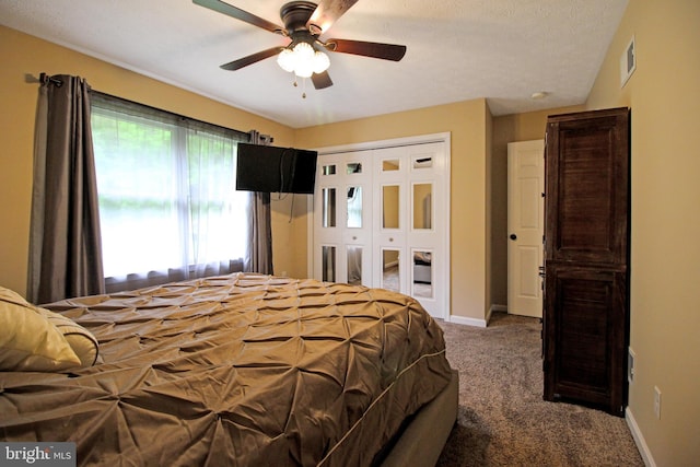 19 Old Hilltop Rd, Conowingo, MD 21918 - carpeted bedroom featuring a closet, visible vents, baseboards, and ceiling fan