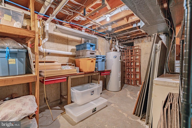storage area featuring water heater