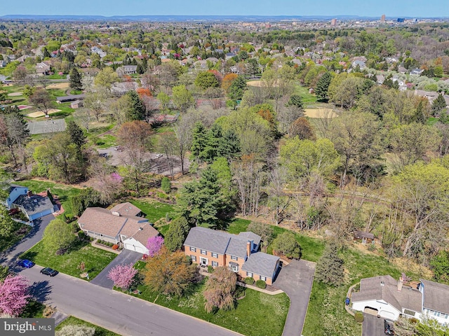 birds eye view of property with a residential view