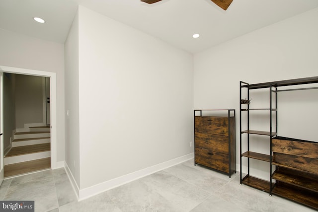 bedroom with recessed lighting, baseboards, and light tile patterned flooring