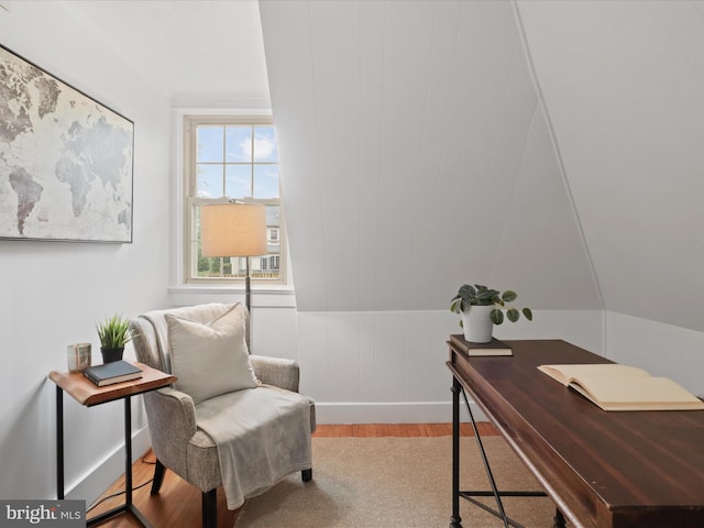 office space featuring wood finished floors and baseboards