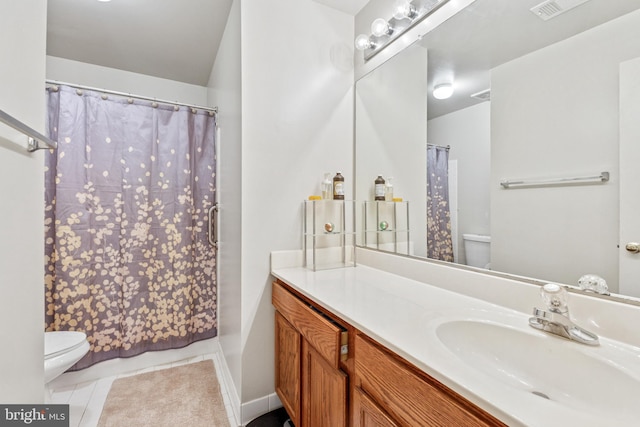 3401 Kidder Rd, Clinton, MD 20735 - bathroom featuring toilet, vanity, tile patterned flooring, and a shower with curtain