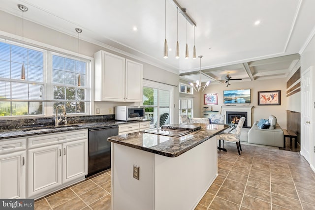 3401 Kidder Rd, Clinton, MD 20735 - kitchen with dishwasher, a sink, stainless steel microwave, a lit fireplace, and open floor plan