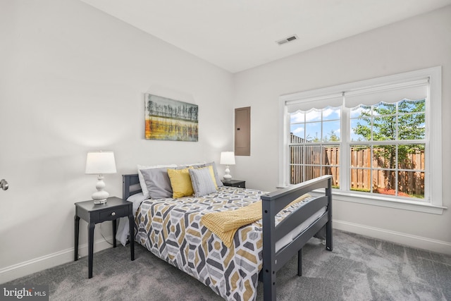 bedroom featuring baseboards, carpet, and visible vents
