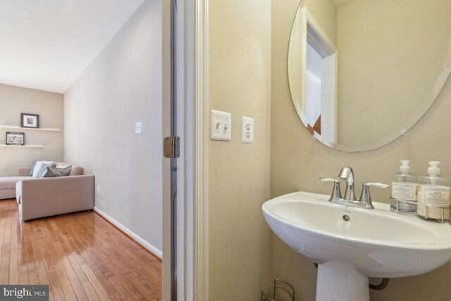 bathroom featuring wood-type flooring and a sink