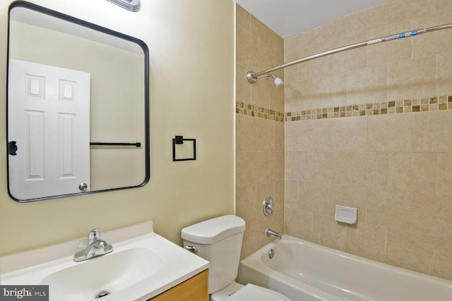 full bath with vanity, bathtub / shower combination, and toilet