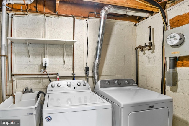 laundry room with a sink, laundry area, and washer and clothes dryer