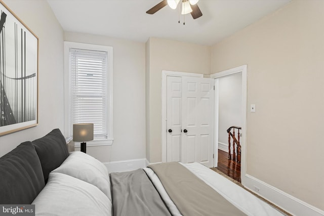 2518 N 12th St, Philadelphia, PA 19133 - bedroom featuring baseboards, a closet, multiple windows, and ceiling fan