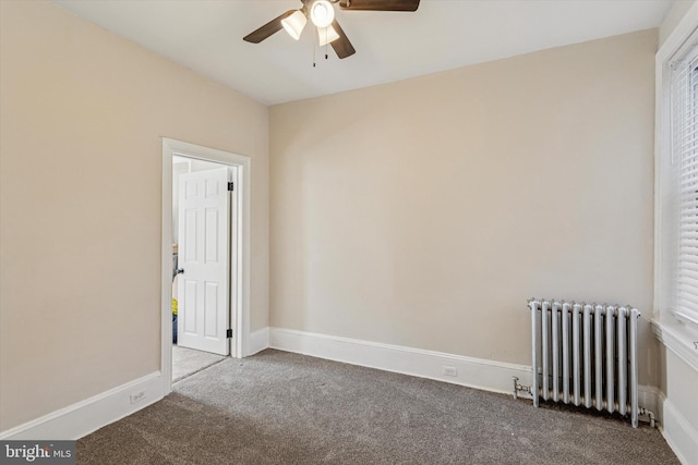 2518 N 12th St, Philadelphia, PA 19133 - unfurnished room featuring baseboards, ceiling fan, radiator heating unit, carpet flooring, and a wealth of natural light