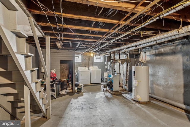 2518 N 12th St, Philadelphia, PA 19133 - below grade area featuring water heater, a heating unit, stairway, and washing machine and clothes dryer