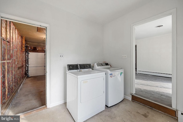 24 Elk Rd, Mullica Hill, NJ 08062 - clothes washing area featuring a baseboard radiator, laundry area, independent washer and dryer, and visible vents