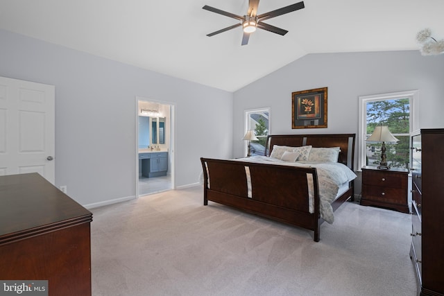 13647 Van Doren Rd, Manassas, VA 20112 - carpeted bedroom featuring lofted ceiling, ensuite bath, baseboards, and ceiling fan