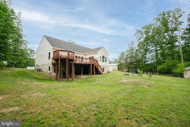 13647 Van Doren Rd, Manassas, VA 20112 - rear view of house with a wooden deck, stairway, and a lawn