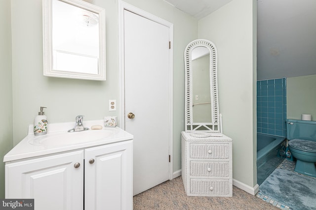 full bath with toilet, a bathtub, and vanity