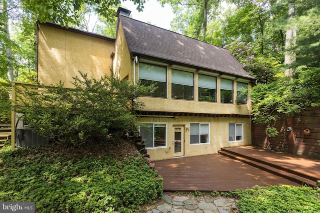 1738 Shanwick Rd, Forest Hill, MD 21050 - back of house featuring stucco siding, roof with shingles, and a deck