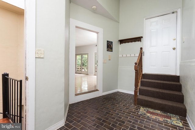 1738 Shanwick Rd, Forest Hill, MD 21050 - stairs featuring brick flooring and baseboards