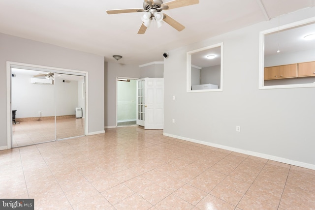 1738 Shanwick Rd, Forest Hill, MD 21050 - unfurnished room with ceiling fan, a wall mounted air conditioner, light tile patterned floors, and attic access