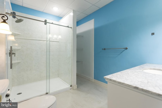1738 Shanwick Rd, Forest Hill, MD 21050 - full bath with toilet, vanity, a shower stall, and marble finish flooring