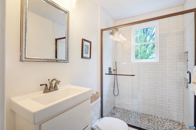 883 Locust Ave, Charlottesville, VA 22902 - bathroom with vanity, a shower stall, and toilet