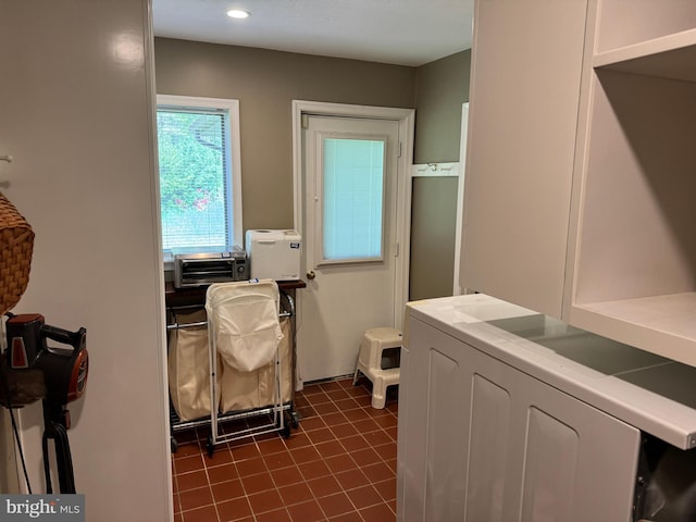 15004 Burnt Mill Rd, Shippensburg, PA 17257 - laundry area with washer / dryer, cooling unit, and dark tile patterned floors