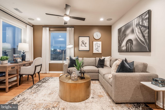 2001 Richmond St Unit 23B, Philadelphia, PA 19125 - living room featuring visible vents, a ceiling fan, and wood finished floors