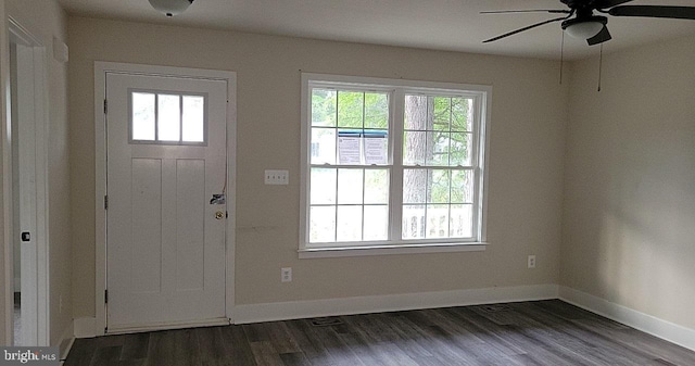 entrance foyer featuring baseboards, ceiling fan, and a wealth of natural light