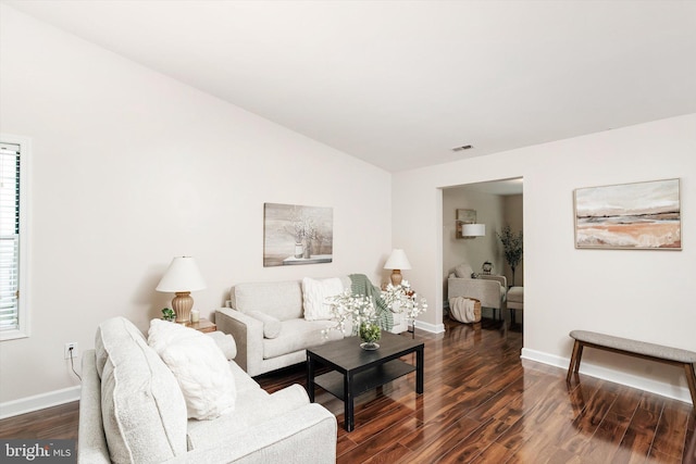 9 Fernwood Ct, Columbus, NJ 08022 - living area featuring dark wood-style flooring, baseboards, and lofted ceiling