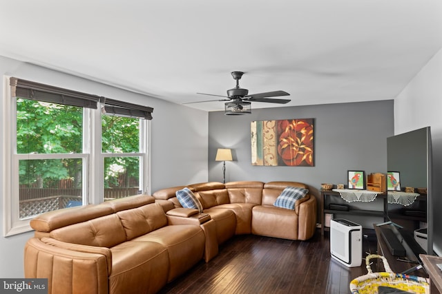 202 Trail Ct, Sterling, VA 20164 - living room with dark wood finished floors and a ceiling fan