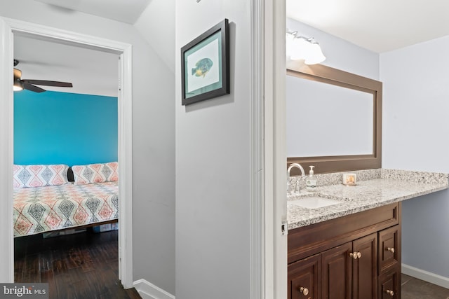 202 Trail Ct, Sterling, VA 20164 - bathroom with vanity, baseboards, ceiling fan, and wood finished floors