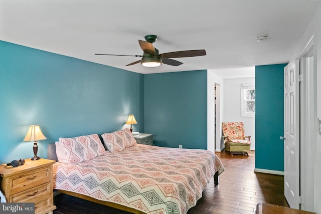 202 Trail Ct, Sterling, VA 20164 - bedroom featuring dark wood-style flooring, baseboards, and ceiling fan