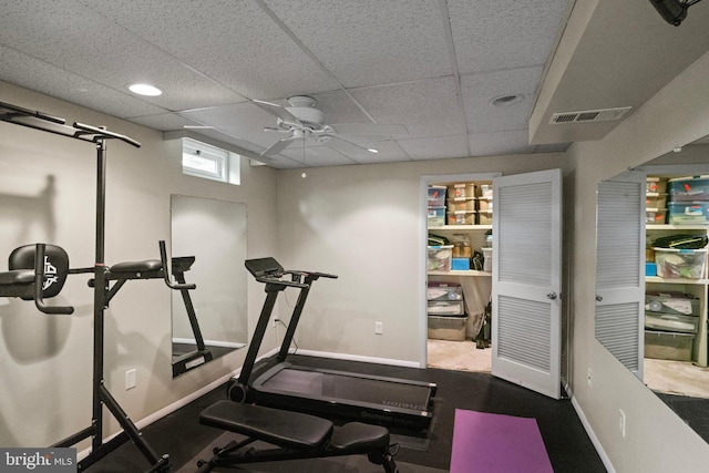 202 Trail Ct, Sterling, VA 20164 - exercise room with a ceiling fan, a drop ceiling, and baseboards