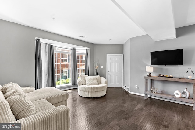 7471 Brunson Cir Unit 10A, Gainesville, VA 20155 - living room featuring dark wood-style flooring and baseboards