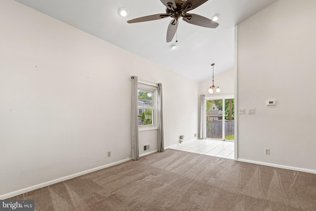 100 Furnlea Dr, Glen Burnie, MD 21060 - spare room with carpet flooring, healthy amount of natural light, baseboards, a ceiling fan, and high vaulted ceiling