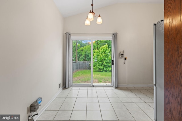 100 Furnlea Dr, Glen Burnie, MD 21060 - doorway with lofted ceiling, light tile patterned floors, baseboards, and a chandelier