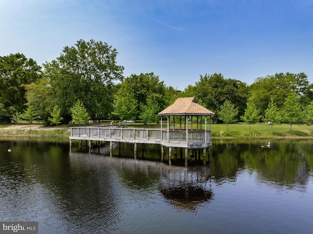 135 Woodlake Dr, Marlton, NJ 08053 - dock area featuring a gazebo and a water view