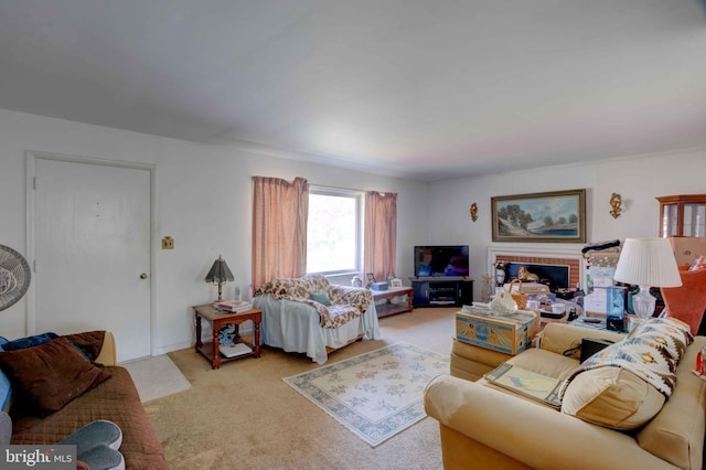 living area featuring carpet flooring