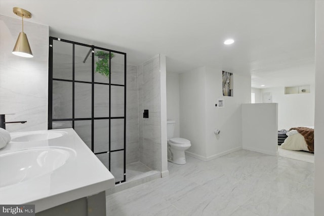 408 Fairview Ave, Lancaster, PA 17603 - bathroom with toilet, a sink, marble finish floor, and a stall shower