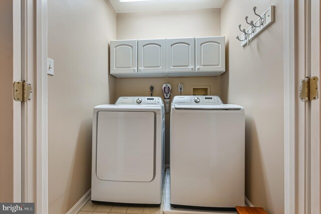 laundry room with cabinet space, independent washer and dryer, and baseboards